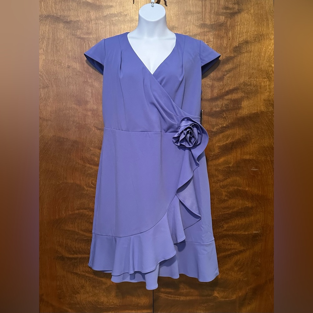London Times Cap Sleeve Ruffle Wrap Dress Plus Size 16W Periwinkle Blue Wedding